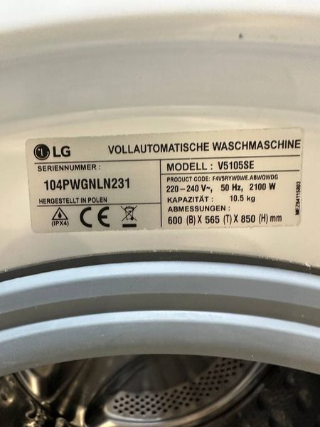 Стиральная машина LG ThinQ V5105SE 2100W 10.5кг sn 104PWGNLN231 000055082 фото