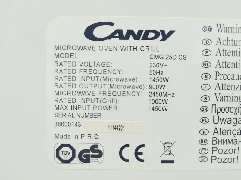 Мікрохвильова піч Candy CMG 25D CS 1450w гриль 1000w sn 11144201 000038708 фото
