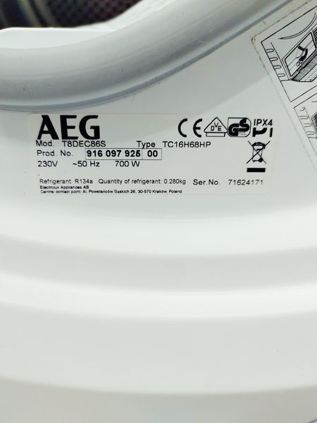Сушильна машина AEG 8000 Series T8DEC86S 700w 8 кг sn 71624171 000042699 фото