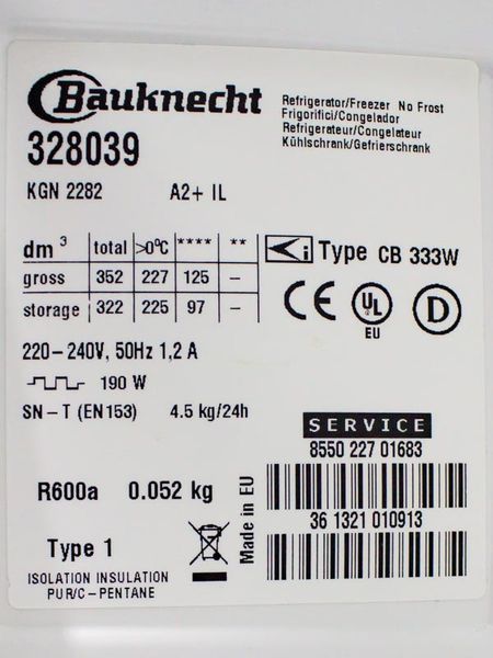 Холодильник двухкамерный Bauknecht KGN 2282 000031390 фото