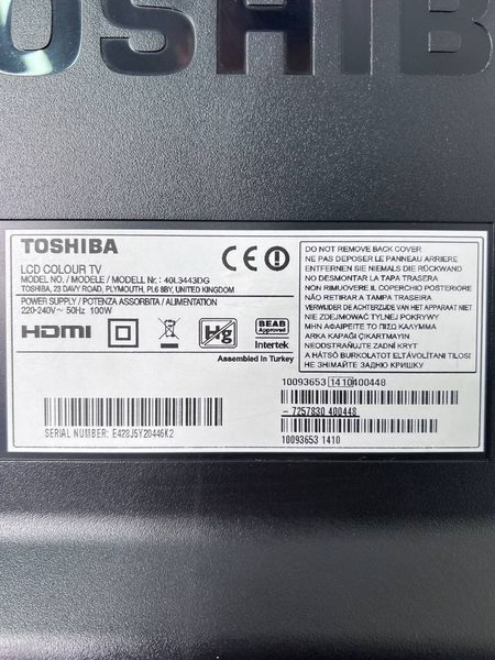 ТБ 40 Toshiba 40L3443DG LED Full HD Smart TV 100w sn E428J5Y20446K2 000039797 фото