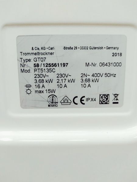 Сушильна машина Premium Professional PT5135C 3680w 8кг sn 58125561197 000044796 фото
