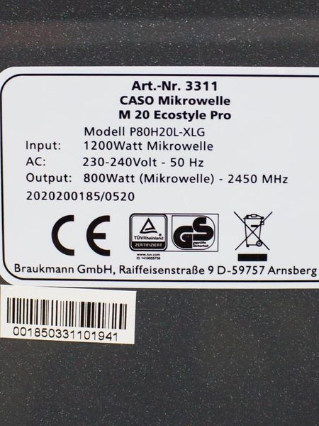 Микроволновая печь Caso M 20 Ecostyle Pro P80H20L XLG 000030811 фото