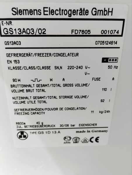 Морозильна камера Морозильная камера Siemens GA13A03 sn 705124614 000047927 фото