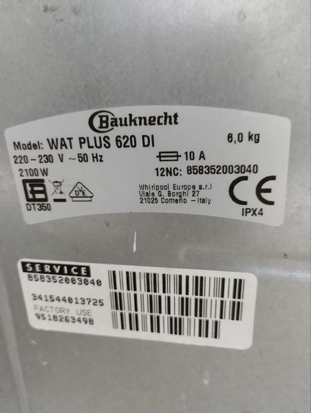 Стиральная машина Bauknecht WAT PLUS 620 DI 2100w 6 кг sn 858352003040 000047120 фото