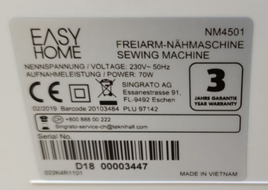 Швейная машина Easy Home NM4501 000049219 фото