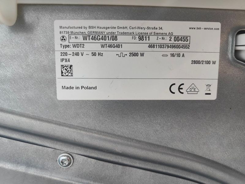 Сушильная машина Siemens iQ500 WT46G401 08 2800W 7кг sn 9811200455 000053493 фото