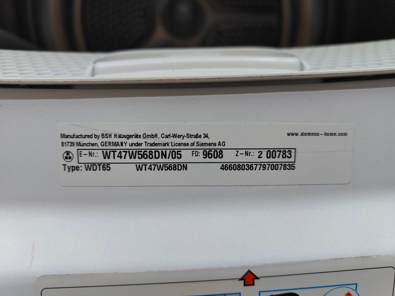 Сушильная машина Siemens iQ700 WT47W568DN 05 1000W 8кг sn 9608200783 000053583 фото