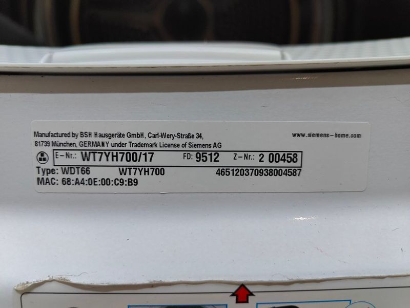 Сушильна машина Siemens iQ800 iSensoric WT7YH700 17 800W 9кг sn 200458 000052364 фото