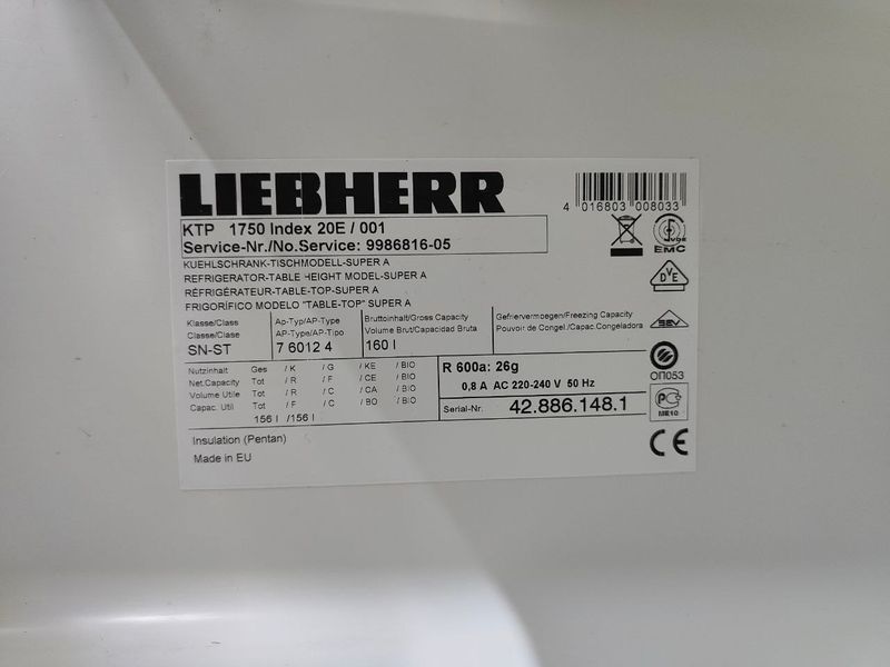 Холодильник однокамерный Liebherr KTP 1750 Index 20E001 160L sn 428861481 000051450 фото