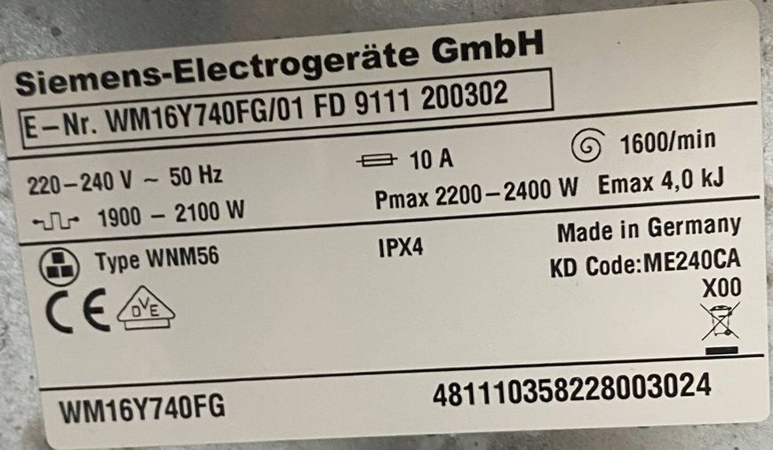 Пральна машина Siemens WM16Y740FG 01 1600 об 8 кг 2100w sn 9111 200302 000048004 фото