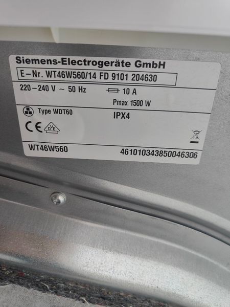 Сушильная машина Siemens WT46W56014 1500W 7kg sn 9101204630 000050714 фото