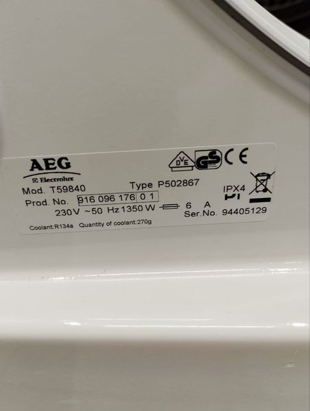 Сушильная машина AEG T59840 1350w sn 94405129 000047654 фото