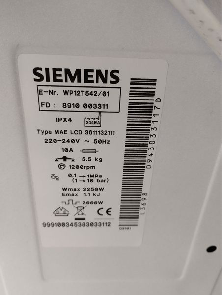 Стиральная машина вертикальная Siemens MAELCD 2250w 5.5 кг sn WP12T54201 000047123 фото