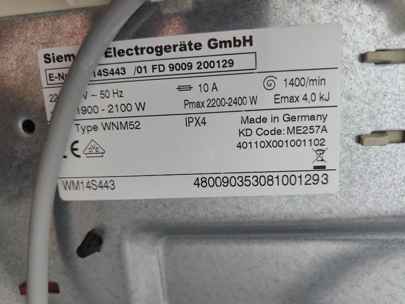Пральна машина Siemens IQ700 WM14S443 2100 Вт 7 кг, серійний номер 9009200129 000052861 фото
