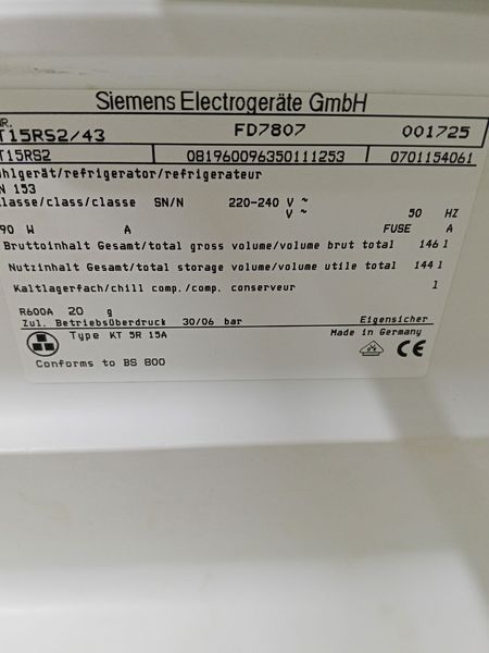 Холодильник Siemens KT15RS2 43 90W 146л sn 001725 000049610 фото
