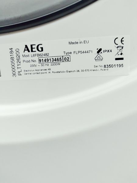 Пральна машина AEG 6000 Series L6FB62482 1400 об 8 кг 2200w sn 83501195 000045990 фото