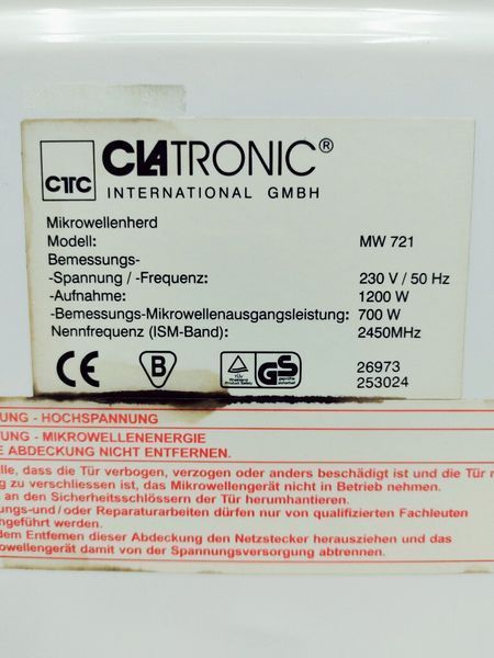 Мікрохвильова піч Clatronic MW 721 1200w 000035174 фото