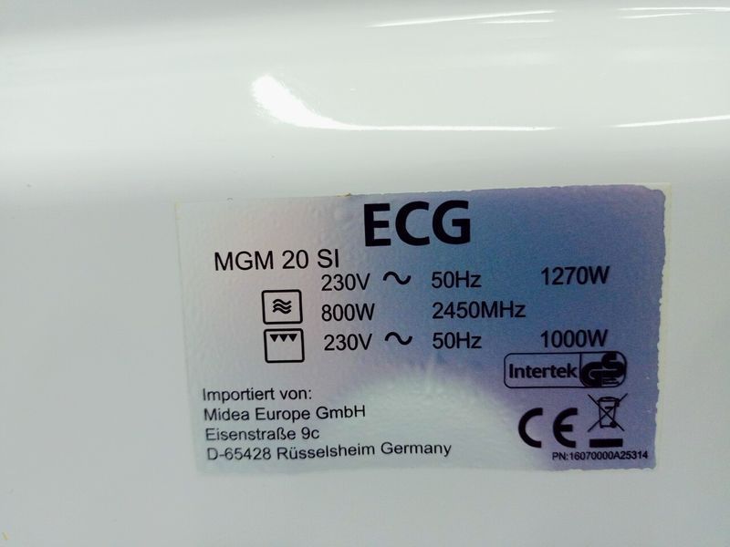 Мікрохвильова піч ECG MGM 20 SI 1270w гриль 1000w sn EB01817100316614111028 000040962 фото