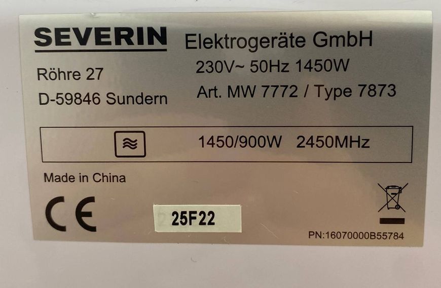 Микроволновая печь Severin 1450W sn 25F22 000049159 фото