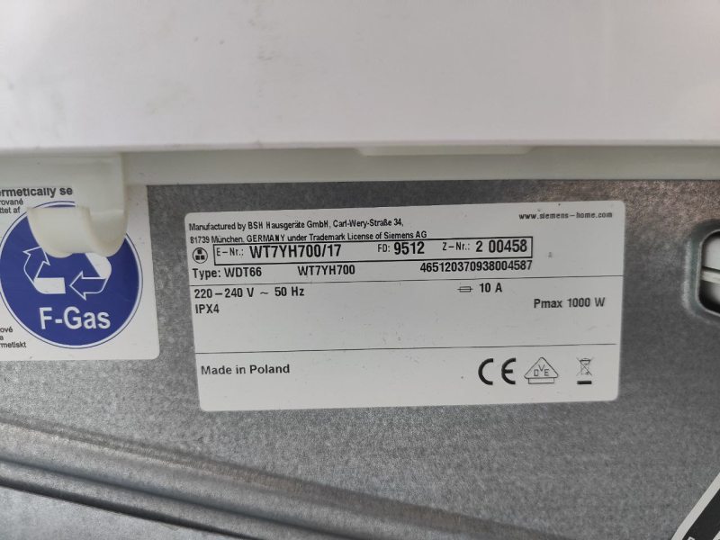 Сушильна машина Siemens iQ800 iSensoric WT7YH700 17 800W 9кг sn 200458