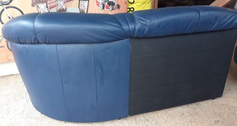 Угловой диван кожаный синий
