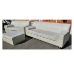 Комплект мебели два дивана+пуфик кожаный белый 0110011001