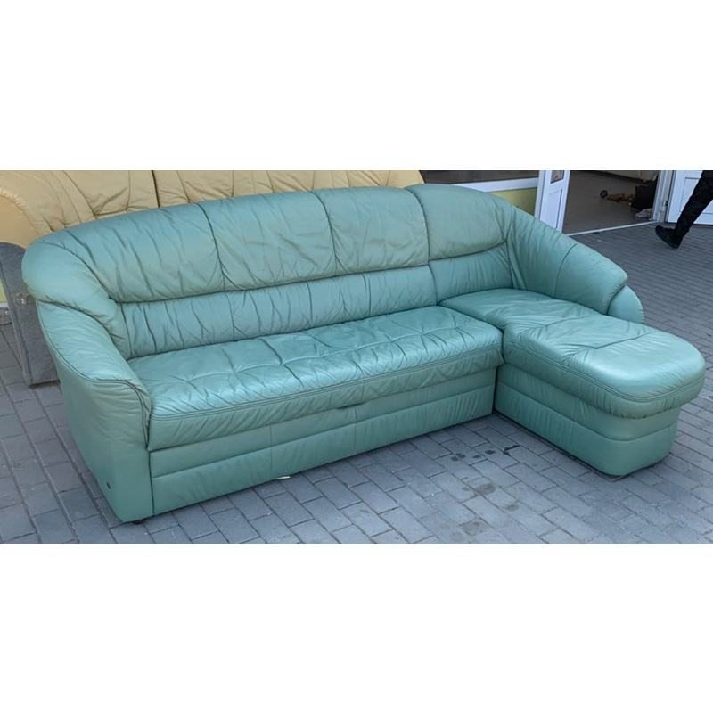 Угловой диван зелёный кожаный 0803080309