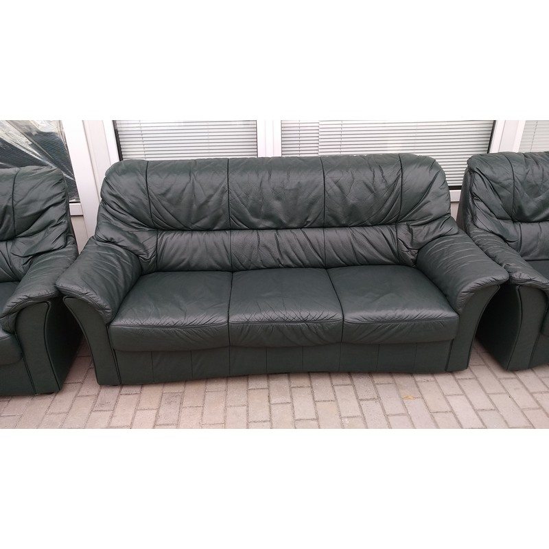 Комплект мебели два дивана + кресло кожаный чёрный 1410141002