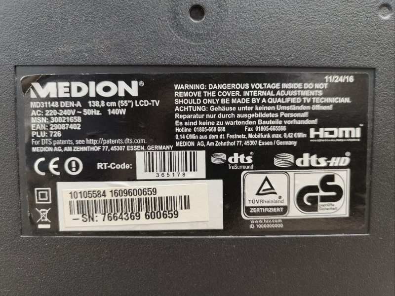ТБ Medion 55'' MD31148  140W sn 7664369600659