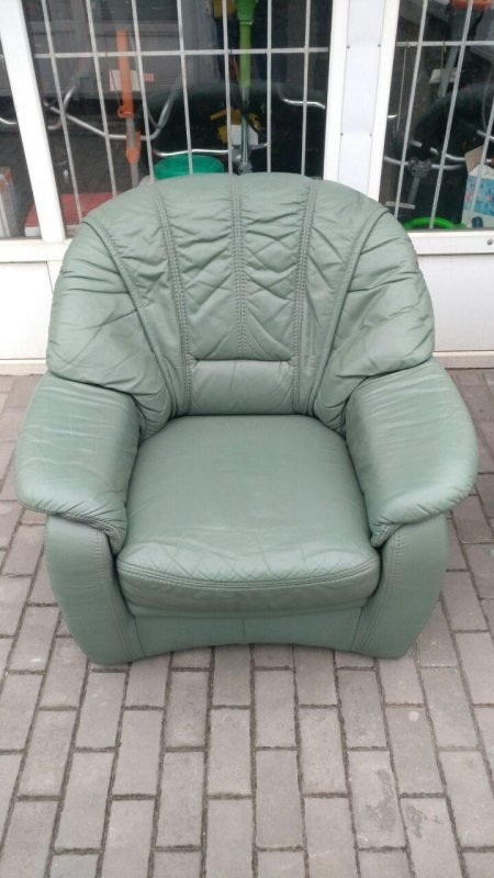 Комплект мебели диван+кресло кожаный зеленый 200127007