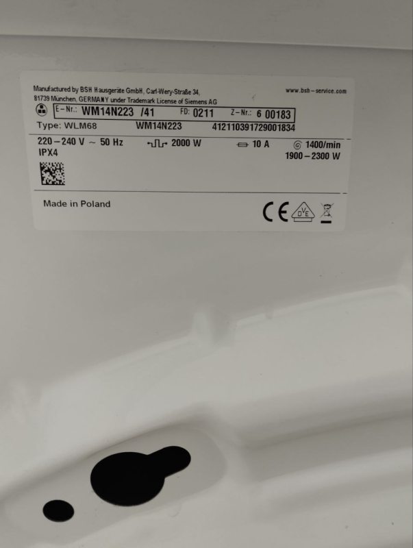 Пральна машина Siemens WM14N223 41 2000W sn 600183 n359
