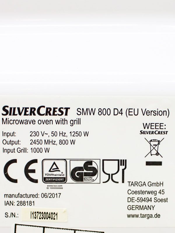 Мікрохвильова піч SilverCrest SMW 800 D4