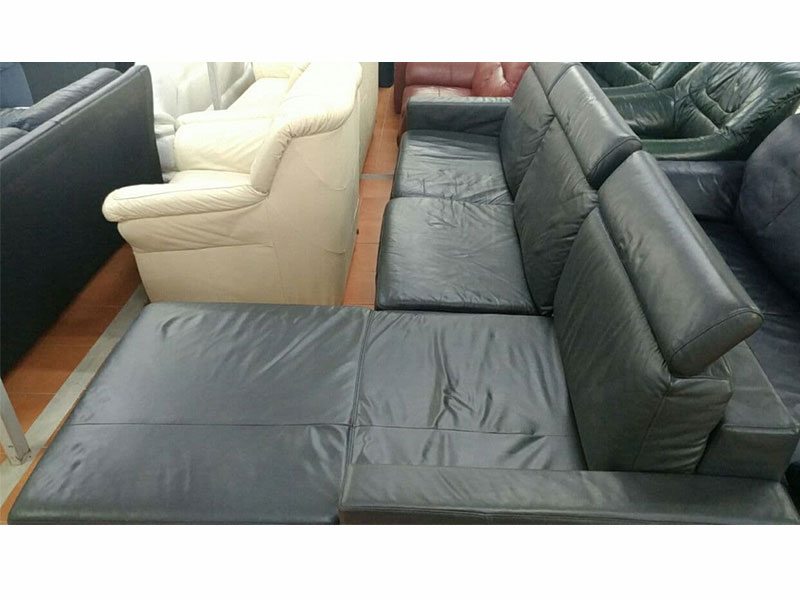 Угловой диван кожаный серый раскладной 20211104008