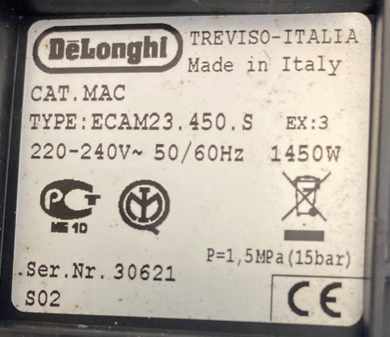 Кавомашина DeLonghi ECAM23450S 1450w sn 30621