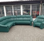 Комплект мебели угловой диван+кресло кожаный зеленый 200127003