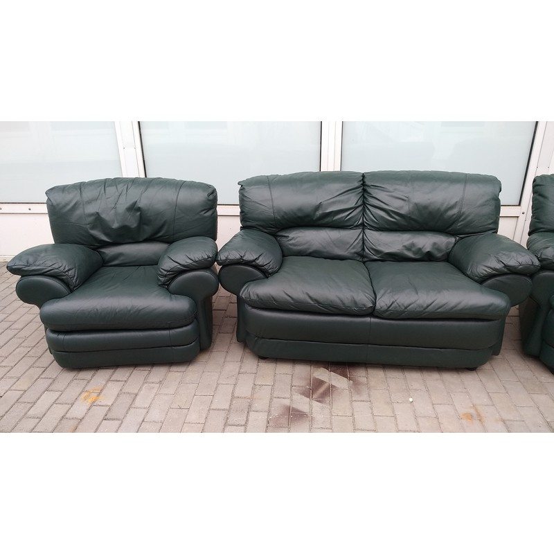 Комплект мебели два дивана + крело кожаный чёрный 1410141010