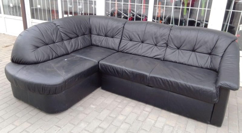 Угловой диван кожаный черный 2020041001901