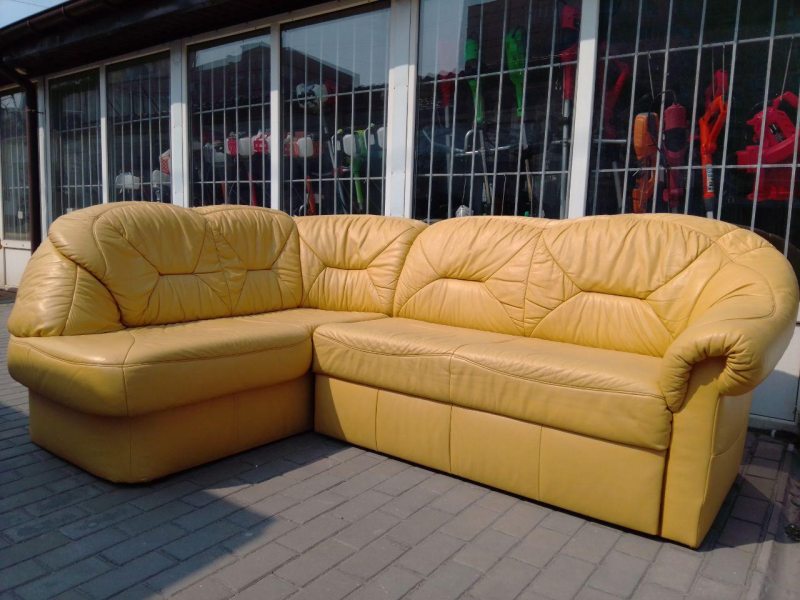 Комплект мебели угловой диван+кресло кожаный желтый 20200410006
