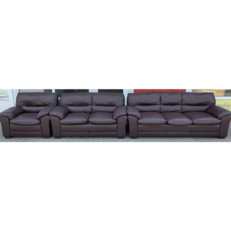 Комплект мебели два дивана + кресло кожаный коричневый 1205120506