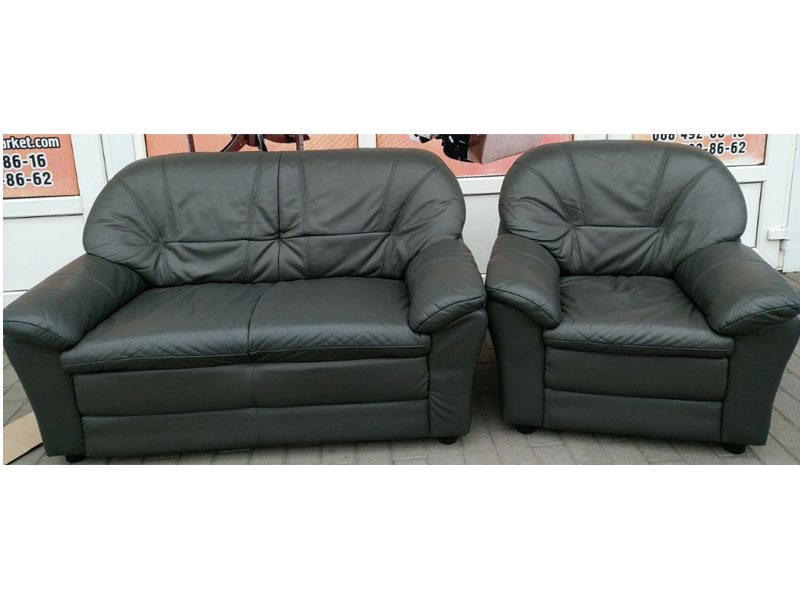 Комплект мебели диван двойка+кресло кожаный серый