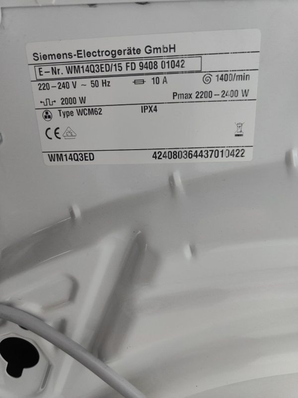 Пральна машина Siemens WM14Q3ED 2400W 7кг sn 940801042