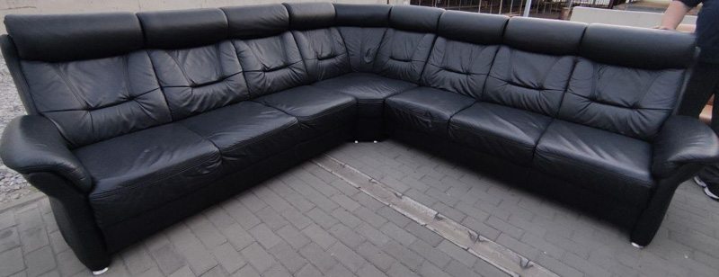 Угловой диван кожаный чёрный
