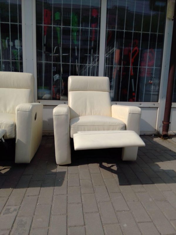 Комплект мебели 2 дивана + кресло кожаный белый  20200410016