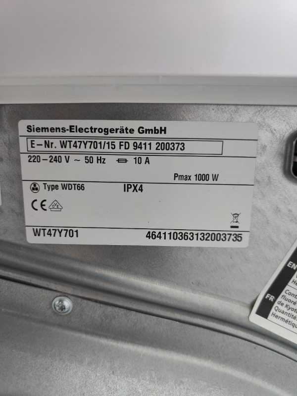 Сушильна машина Siemens iQ800 WT47Y701 15 1000W 8кг sn 9411200373