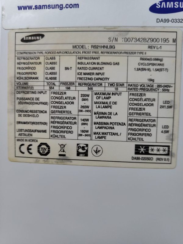 Холодильник SBS Samsung RS21HLNBG 160W 345+198л sn D07342BZ900195 n555