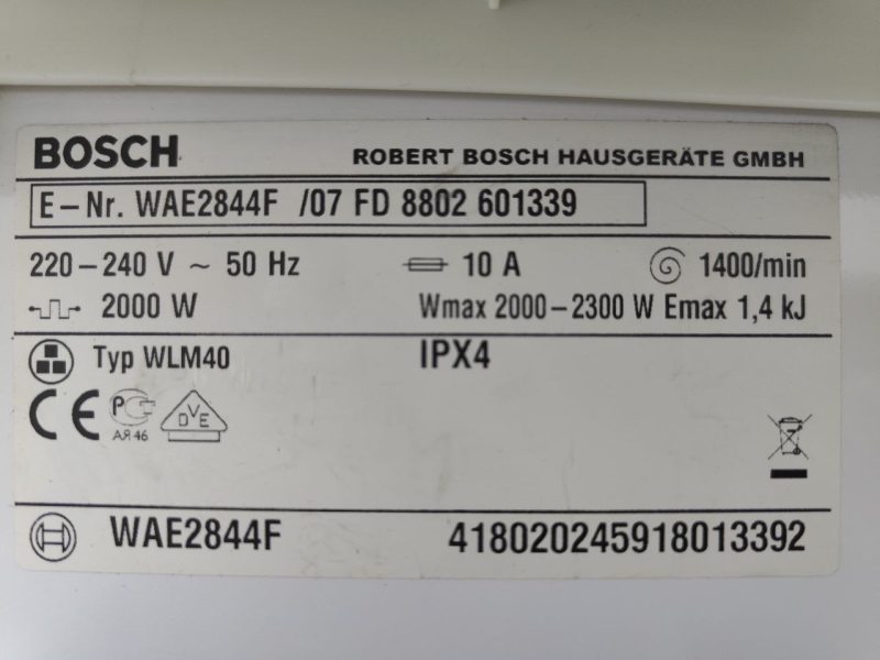 Пральна машина Bosch Maxx7 WAE2844F 2300W 7кг sn 8802601339
