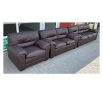 Комплект мебели два дивана + кресло кожаный коричневый 1205120506