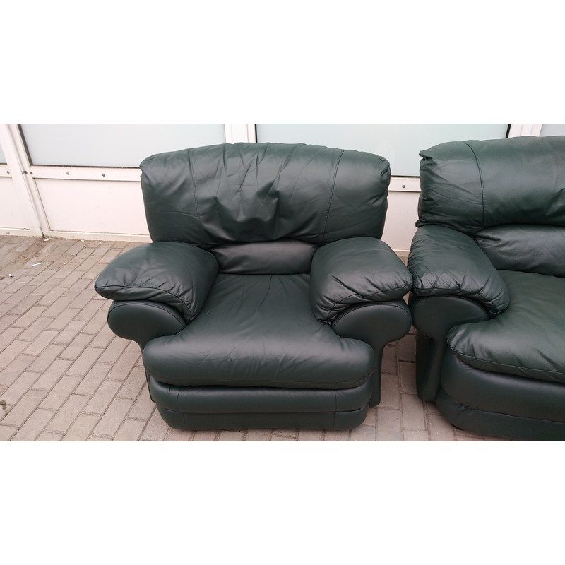 Комплект мебели два дивана + крело кожаный чёрный 1410141010