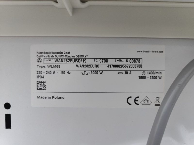 Пральна машина Bosch Serie 4 VarioPerfect WAN282EURO 19 2000W 7 кг sn 6 00878